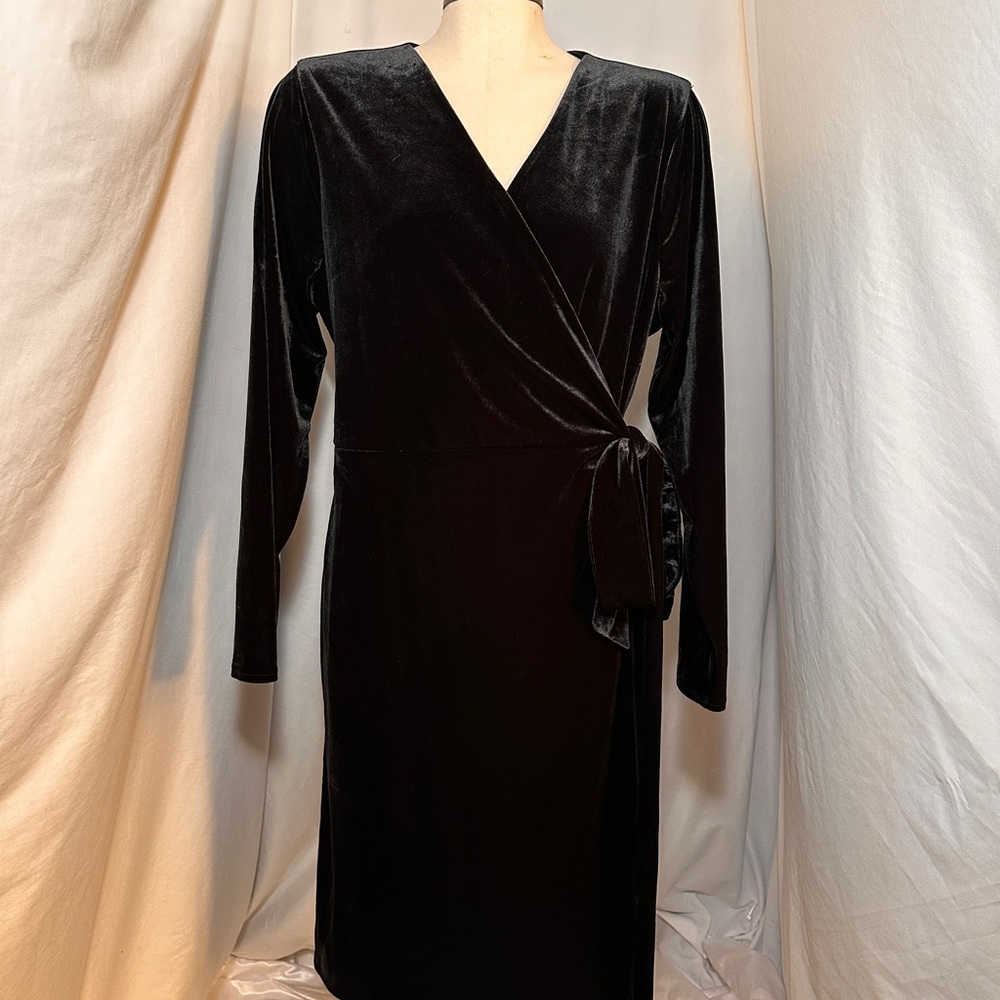 Alfani Black Velvet Wrap Dress XL NWT Long Sleeve Holiday Cocktail Party